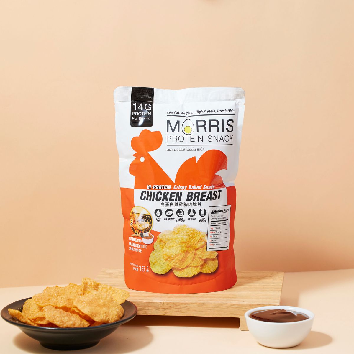 MORRIS - 雞胸肉脆片套裝 - 高蛋白質 燒烤味及酸忌廉洋蔥味 + CHICKY SHAKE 零脂肪 魷魚味及紫菜芥辣味 - 生酮飲食 低碳低卡路里#即食雞胸肉薯片零食