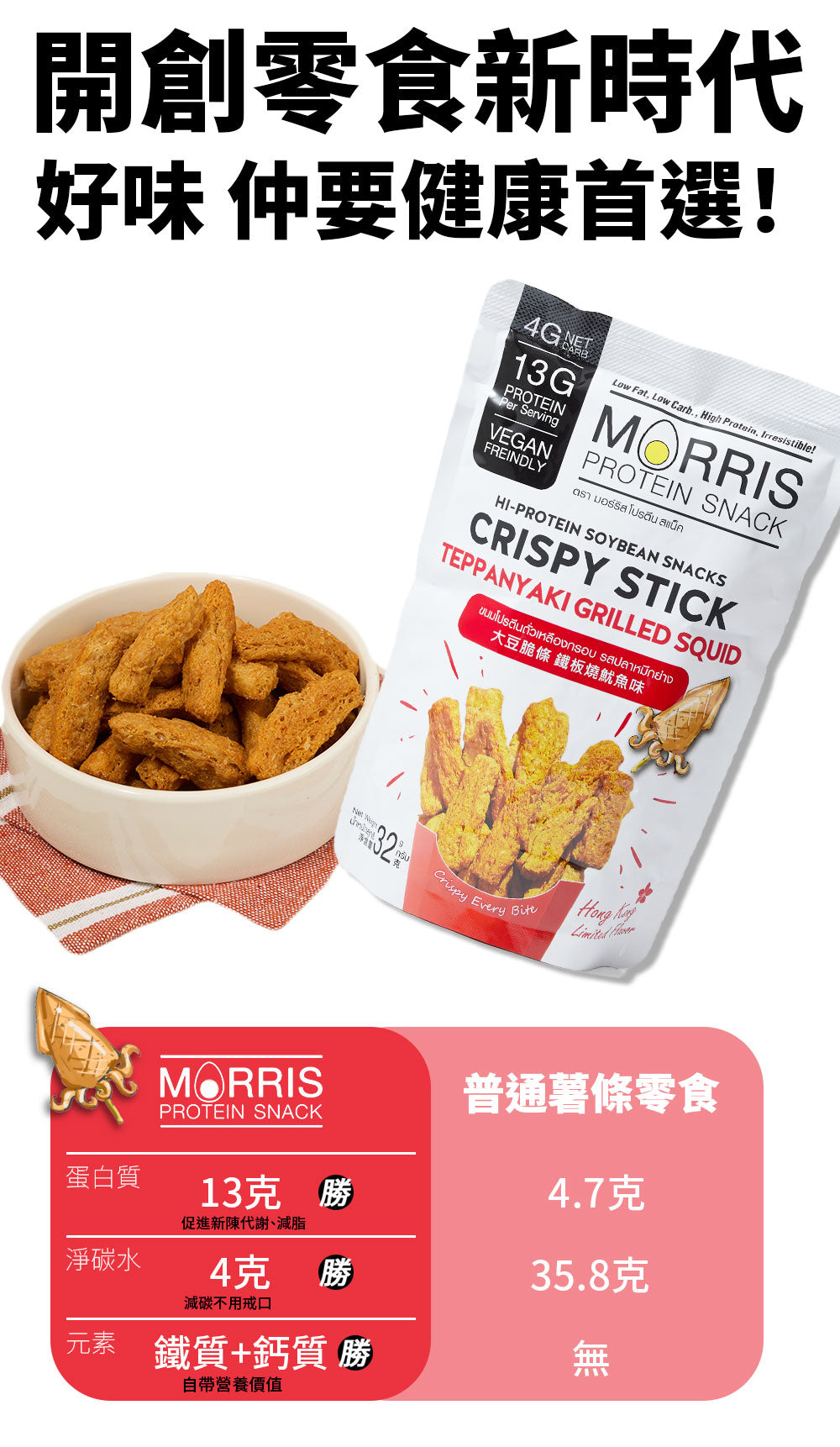 MORRIS - 高蛋白質大豆脆條 鐵板燒魷魚味 - 單包裝 #生酮零食 #香港限定口味 #低GI低碳水