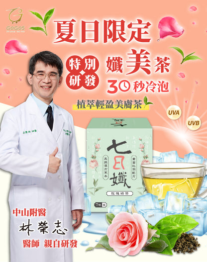 七日孅 - 經典茶品試飲套裝 代謝茶（原味、蜜桃紅茶、玫瑰綠、玄米煎茶）｜順暢代謝 × 排毒消腫 × 養生冷泡茶 × 無糖茶包飲品