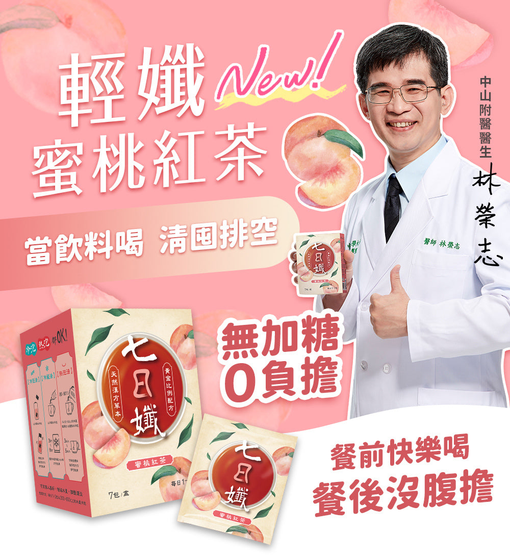 七日孅 - 經典茶品試飲套裝 代謝茶（原味、蜜桃紅茶、玫瑰綠、玄米煎茶）｜順暢代謝 × 排毒消腫 × 養生冷泡茶 × 無糖茶包飲品