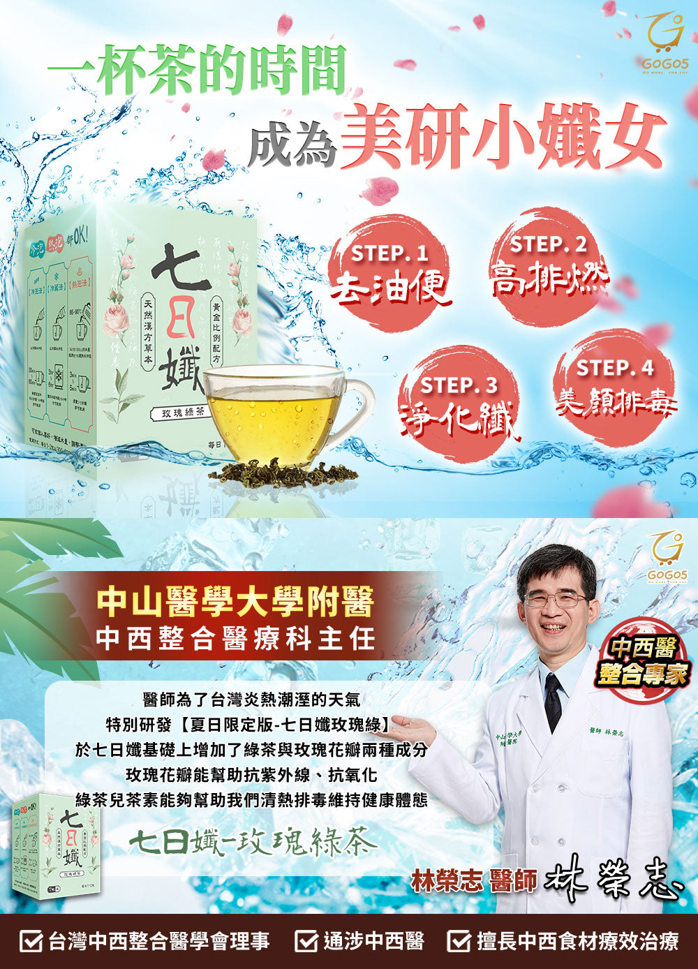 七日孅 - 玫瑰綠茶 代謝茶（7包/盒）｜順暢代謝 × 排毒消腫 × 養生冷泡茶 × 無糖茶包飲品