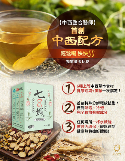 七日孅 - 玫瑰綠茶 代謝茶【4盒裝】（7包/盒）｜順暢代謝 × 排毒消腫 × 養生冷泡茶 × 無糖茶包飲品