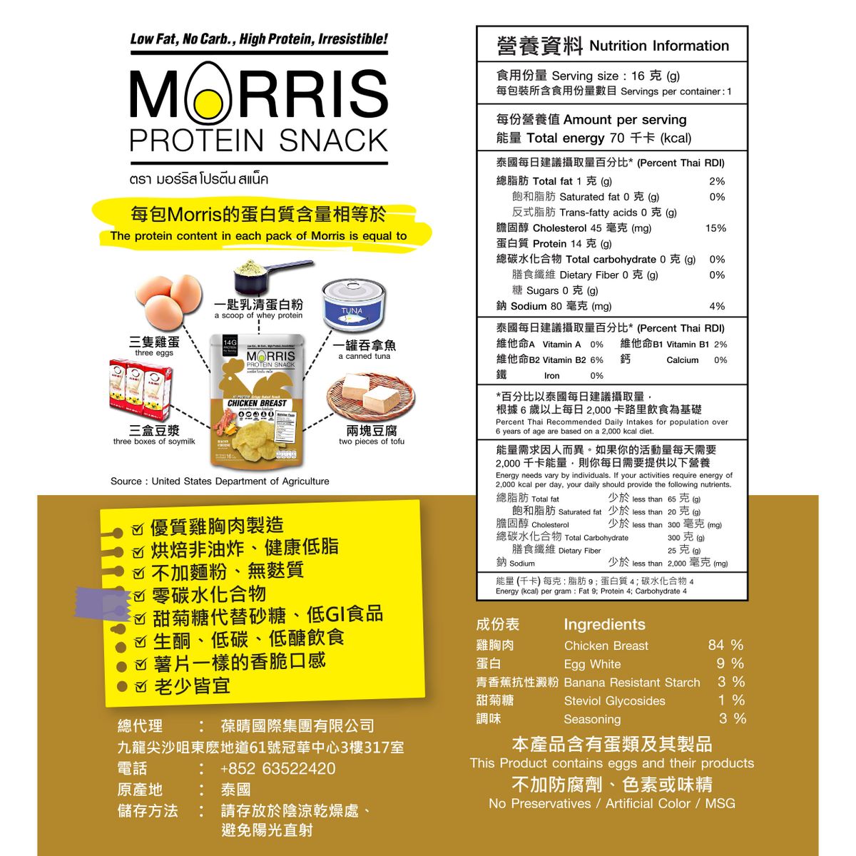 MORRIS - 原箱優惠 - 高蛋白質雞胸肉脆片 芝士煙肉味 20包裝 – 無麩質 適合生酮/低醣/健身/高蛋白質/低卡路里低脂肪飲食非油炸#即食雞胸肉薯片零食