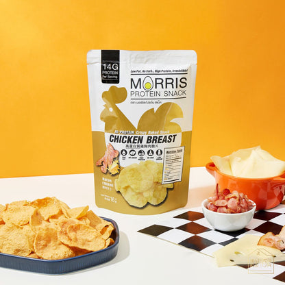 MORRIS - 原箱優惠 - 高蛋白質雞胸肉脆片 芝士煙肉味 20包裝 – 無麩質 適合生酮/低醣/健身/高蛋白質/低卡路里低脂肪飲食非油炸#即食雞胸肉薯片零食