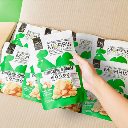 MORRIS - 原箱優惠 - 高蛋白質雞胸肉脆片 酸忌廉洋蔥味 20包裝 - 無麩質 清真食品 適合生酮/低醣/健身/高蛋白質/低卡路里低脂肪飲食/減肥零食 #即食雞胸肉薯片零食