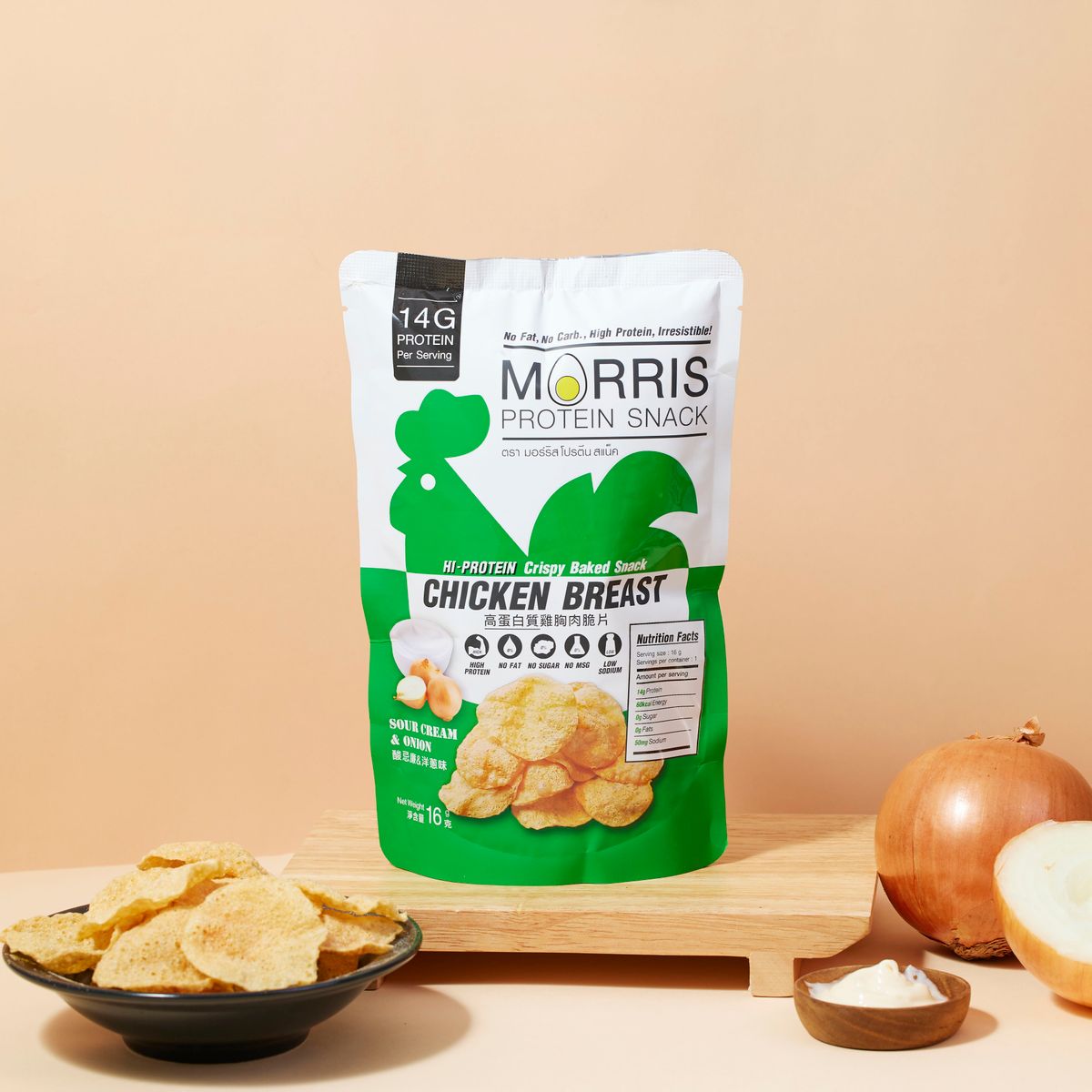 MORRIS - 雞胸肉脆片套裝 - 高蛋白質 燒烤味及酸忌廉洋蔥味 + CHICKY SHAKE 零脂肪 魷魚味及紫菜芥辣味 - 生酮飲食 低碳低卡路里#即食雞胸肉薯片零食