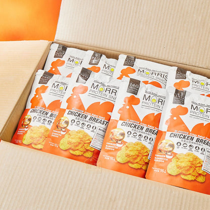MORRIS - 原箱優惠 - 高蛋白雞胸肉脆片零食 燒烤味 20包裝 - 無麩質清真食品/生酮飲食/低碳水化合物/0糖低脂肪非油炸薯片/低卡路里0糖零食 即食雞胸薯片